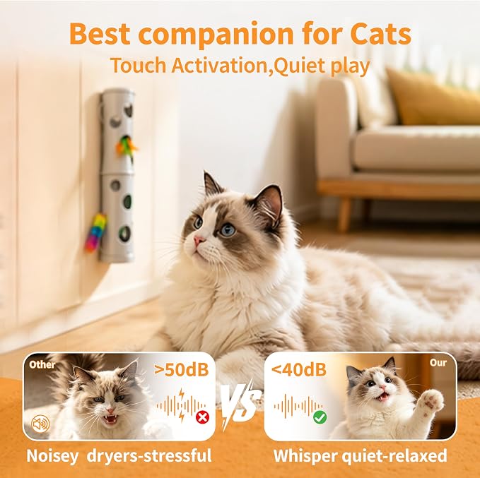 Kzoom Interactive Cat Feather Toy, Cat Toy Automatic Fluffy Tail Teaser with Motion Activated, USB Rechargeable, Suction Cup for Stable Play, Perfect for Indoor Cats