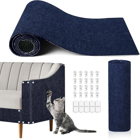 Cat Scratching Mat, 118.5"x15.9" Trimmable Self-Adhesive Cat Scratch Carpet, Couch Protector from Cats Claws, Furniture Corner Protectors for Cats, Indoor Furniture Protection for Chair (Dark Blue)