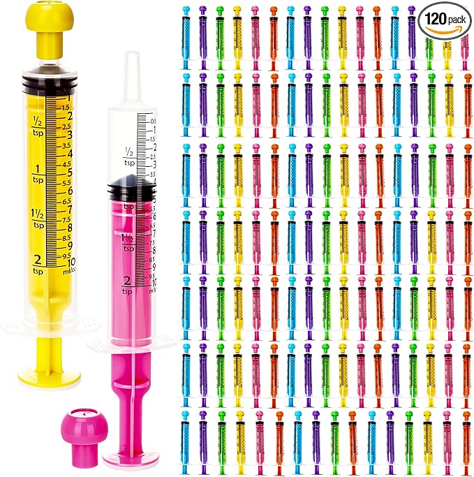 120 Pieces 10ml Plastic Syringe with Cap Oral Syringe Without Needle Colored Liquid Measuring Dispensing Tools Individually Sealed for Feeding, 6 Colors