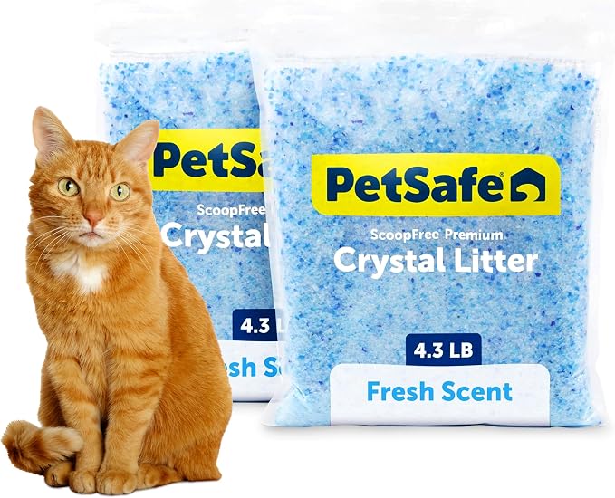 PetSafe ScoopFree 4.3 lb Bags (2 Pack) Premium Crystal Cat Litter - Outperforms Clay Litter - Refill Packs - Reusable Tray Compatible - Fresh Scent