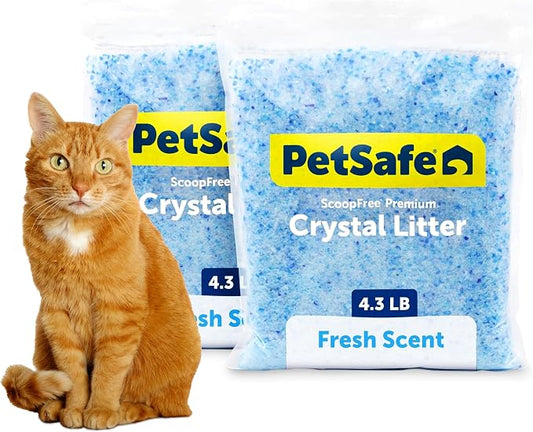 PetSafe ScoopFree 4.3 lb Bags (2 Pack) Premium Crystal Cat Litter - Outperforms Clay Litter - Refill Packs - Reusable Tray Compatible - Fresh Scent