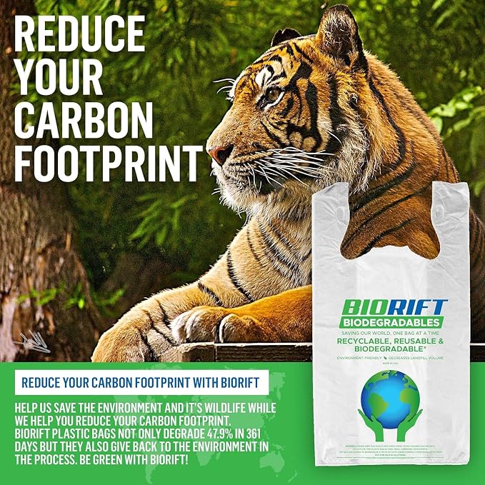 BioRift T Shirt Grocery Bags - 100% Biodegradable & Eco Friendly – Reusable Supermarket Small Trash Bags - Extra Strong Thank You Plastic Shopping Handles - Recyclable For Dog & Cat Poop (500 Count)