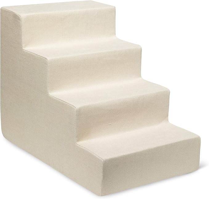 Best Pet Supplies Dog Stairs & Steps - Foam Steps for Small Dogs & Cats, Non-Slip Indoor Balanced Pet Step Support, Dog Ramp, No Assembly, Ivory, 4-Step (18-inch Height)