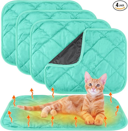 4 Pack Self Heating Cat Pad Self Warming Dog Mat Reflects Body Heat Extra Warm Thermal Pet Pad Washable Dog Cat Bed Crate Bed Mat Blanket (16 x 20 Inch,Mint Blue)