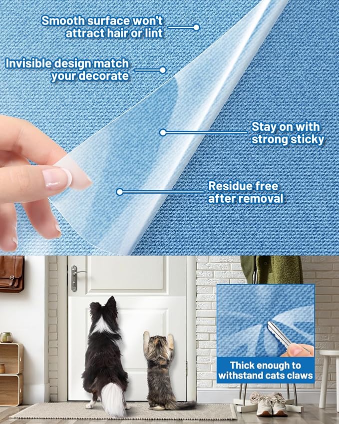 Anti Cat Scratch Furniture Protector,Clear Self-Adhesive Furniture Protectors for Apply Scratching Deterrent and Shield for Sofa Corners, Walls, Doors with 30 Twist Pins(196.9in x 15.7in)