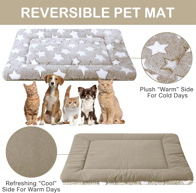 VitalCozy 4 Pcs Dog Crate Pads, Ultra Soft Warm Washable Anti-Slip Kennel Bed Mat for Pets, Reversible, Replaceable, Cage Liner for Small Medium Large Dogs and Cats(20 x 30 x 1.6 Inch,Star,Apricot)