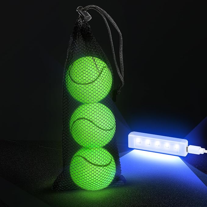 EliteTrace Glow in The Dark Tennis Balls, 3 Pack Training Tennis Balls Practice Balls, Pet Dog Playing Balls, With Rapid Glow Activator and Mesh Bag, Good for Pet Traning and Beginner Training Ball