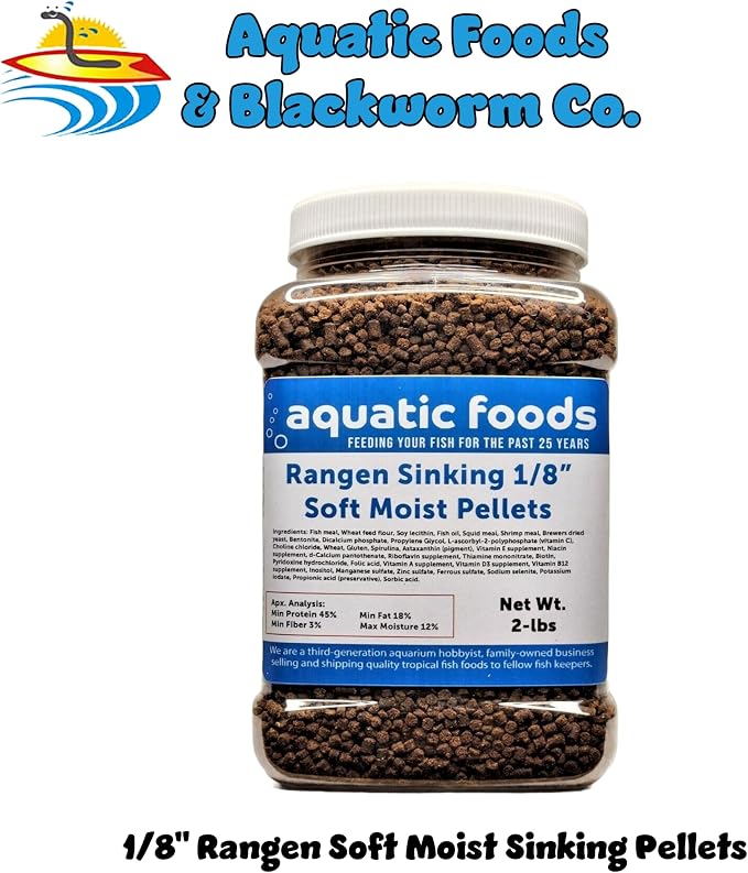 1/8" Soft Moist Sinking Salmon Pellets for Juvenile Axolotls, Shrimp, Snails, Crabs, Small Amphibians, Bottom Tropical Fish...2-lb Med Jar