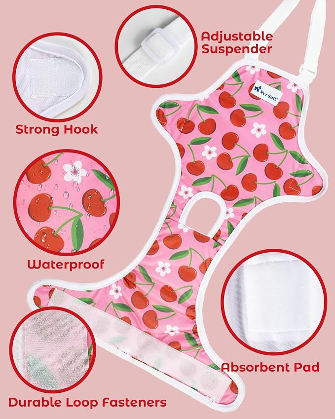 Pet Soft Dog Diapers Female Onesie Sanitary Pantie with Adjustable Suspender, Colorful Pattern Washable Puppy Diapers Female, Super Absorbent Underwear Dog Diapers for Heat (Fruit, Mini-Small)