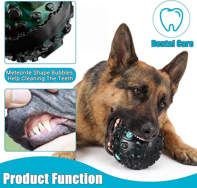 Honoson 4 Pcs Dog Ball for Aggressive Chewers, Indestructible Interactive Dog Toy with Squeaky Giggle, Elastic Rubber Wobble Chew Toy for Small Medium Large Dogs, Teeth Cleaning (Blue,Yellow)