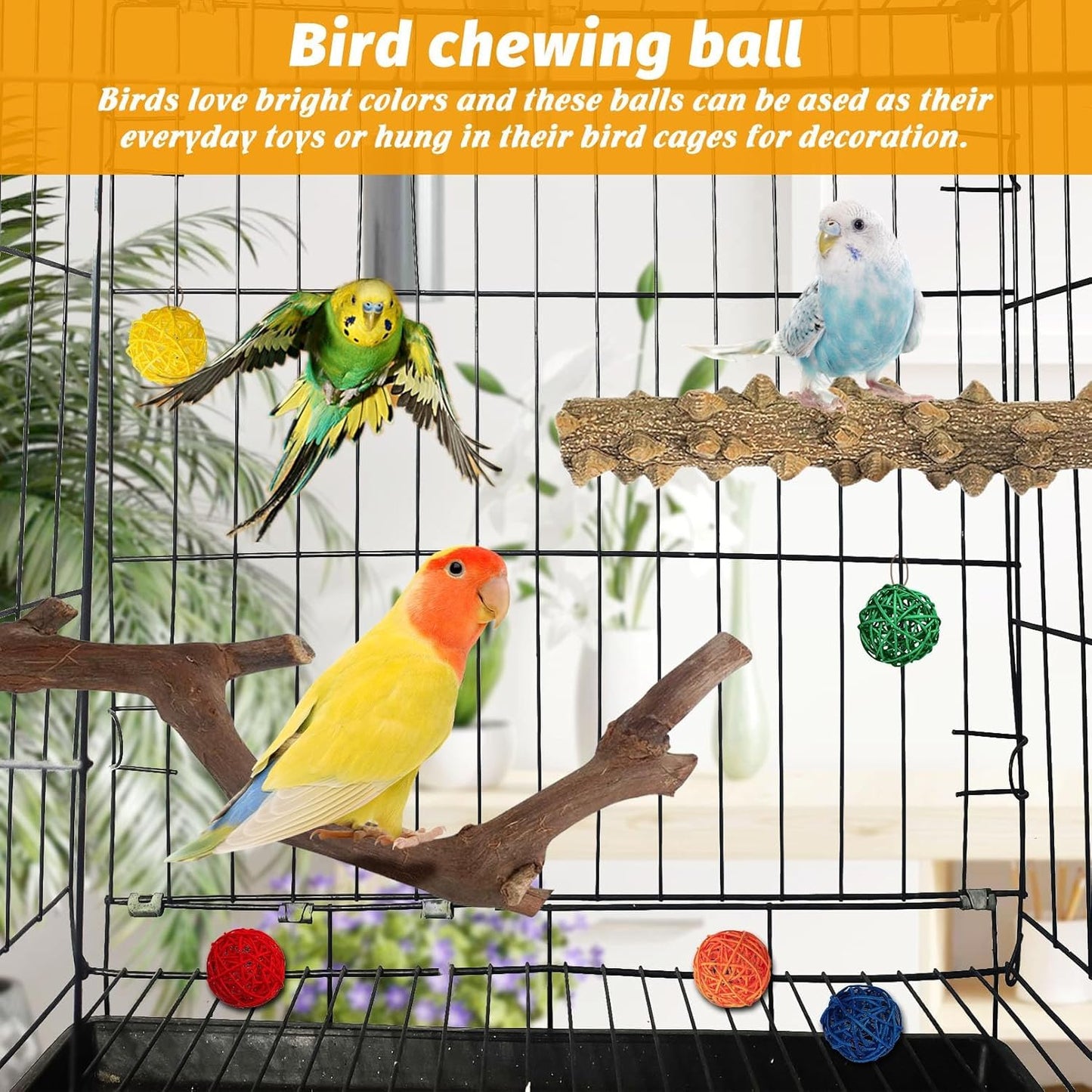 kathson 5pcs Natural Parrot Perch for Cage Wooden Bird Perches Grape Bird Stick Parakeet Climbing Standing Branches Toy Chewable Cage Accessories for Small Budgies Cockatiels Lovebirds Budgies