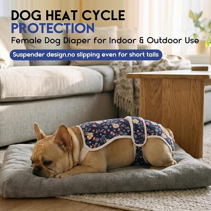ASENKU 2 Pack Female Dog Diapers with Suspenders, Reusable Washable Puppy Panties for Small Dogs, Leak-Proof Pet Underwear for Heat Cycle & Period