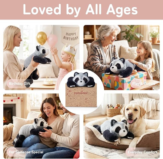 Niuniu Daddy 20" 3.3lb Raccoon Weighted Stuffed Animal forKids and Adults, Soft Sensory Plush Body Pillow for Calming Support, Large Animal Toy for Everyday Comfort