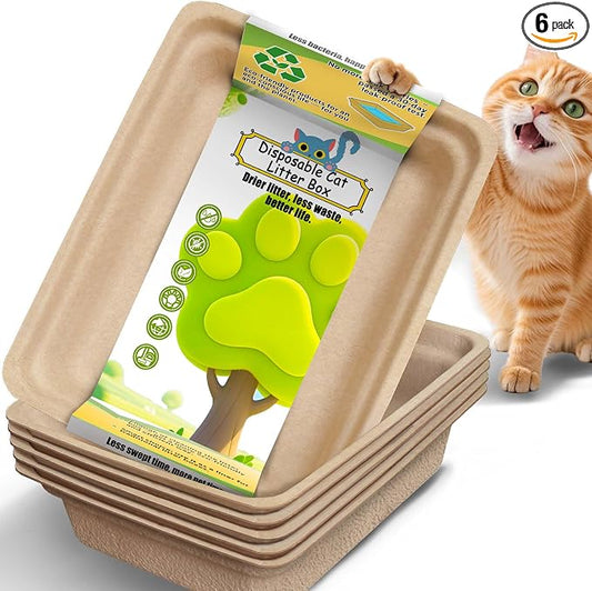 Disposable Litter Boxes for Cats Large: 6-Pack Leak-Proof Sustainable for Indoor/Travel Use Standalone or as Liner 17.5'' x 13.5''