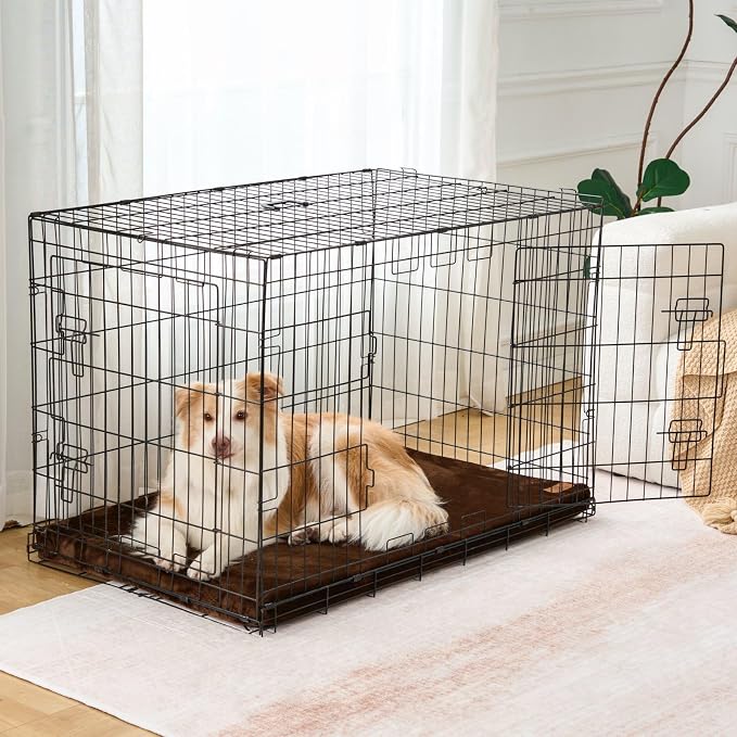 LIORCE Dog Crate Pad - Dog Bed Large Sized Dogs with Removable Washable Cover and Waterproof Lining - XL Memory Foam Pet Bed for Crate - Reversible Kennel Mat (Cool & Warm), 42-inch, Brown