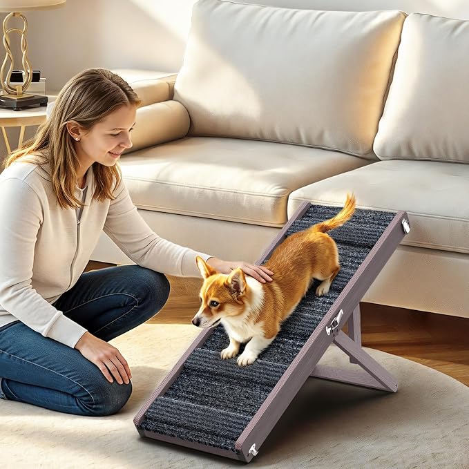 Pawaboo Foldable Dog Ramp, Small Dog Ramp for Couch, 4 Adjustable Height from 13'' to 21", Stable Pet Steps with Non-Slip Pad, Portable Pet Ramps Use for Couch Sofa Stairs, Grey Purple