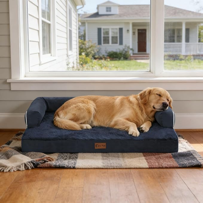 Orthopedic Dog Beds for Medium Sized Dogs, Waterproof Egg Crate Foam Medium Dog Couch Beds for Crate 35x22Inch, Washable Pet Beds with Removable Cover and Nonskid Bottom, Navy Blue