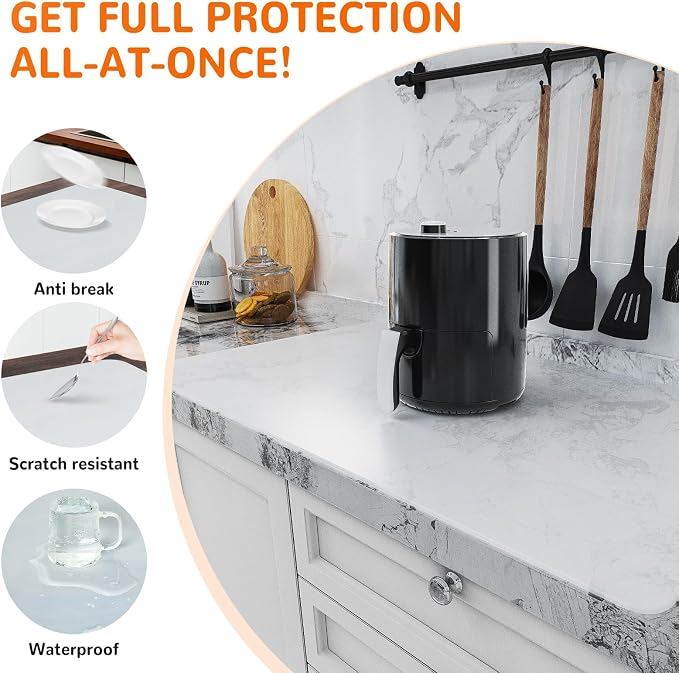 Silicone Mats for Kitchen Counter, Table & Desk, 47"x23" Heat Resistant Countertop Protector, Non-Slip Baking Pad, Dishwasher Safe - No Crease & White Translucent, Warome