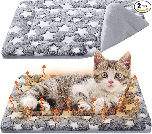 VitalCozy 2 Pack Self Warming Cat Mat Self Heating Pad Bed Reversible Machine Washable Reflects Body Heat Warm Thermal Pet Pad Crate Blanket for Feral and Indoor Cat(Star,21" X 14")