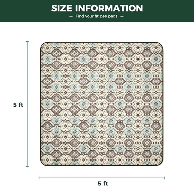 FXW Washable Pee Pads for Dogs, Puppy Pads with Super Absorbent, Specifically Designed for Rollick/Homeplus 24inch 8 Panels Dog Playpen, 63" Square, Tribal Beige, 1 Pack