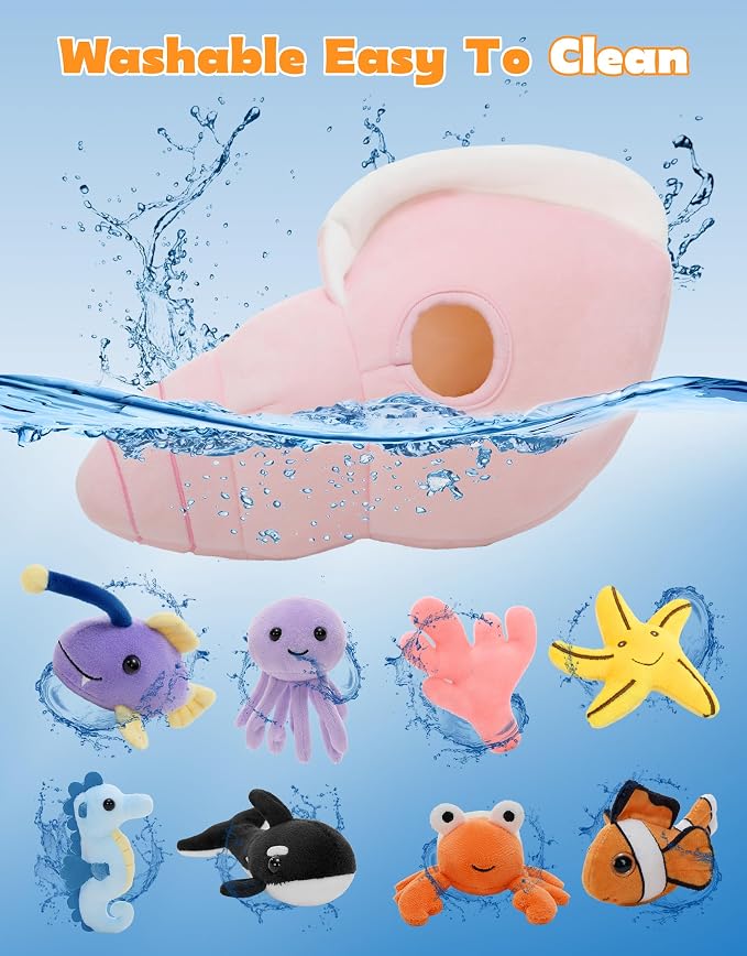 Muiteiur 9-Piece Conch Shell Stuffed Animals with Sea Creatures Inside, 12.6" Soft Ocean Plush Toys for Kids Ages 3+, Hide and Seek Interactive Playset for Birthday, Baby Shower & Nursery Decor