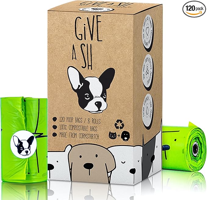 100% Certified Home Compostable Dog Poop Bags - 10% to Charity - ASTM D6400 & EN 13432 Compliant - 120 x Plant Based Compostable Poop Bags (8 Rolls)