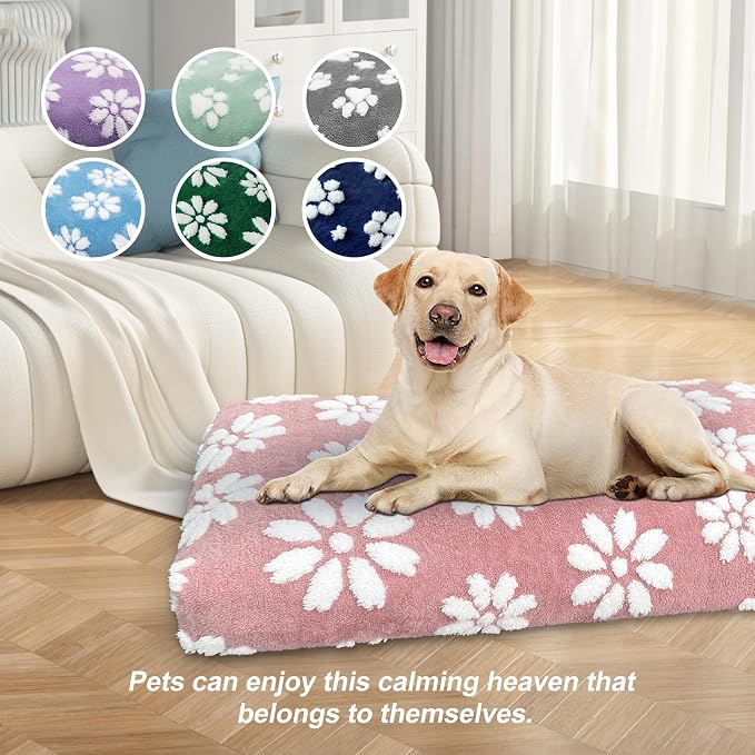 Dog Beds for Small Medium Dogs, Cute Thick Dog Bed for Crate Kennel, Fluffy Pet Bed with Removable Washable Cover and Anti-Slip Bottom, 30"x 20", Pink Flower