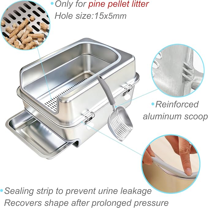 Pull-Out Sifting Cat Litter Box with Lid for Pine Pellets (17.5" L x 13.6" W x 10" H)