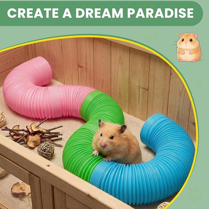 19 PCS Hamster Tubes and Wood Hamster Chew Toys, Natural Guinea Pig Chew Toys for Enrichment, Pet Cage Accessories for Syrian, Cage Accessories for Teeth Care & Boredom Relief (Pink Blue Green)