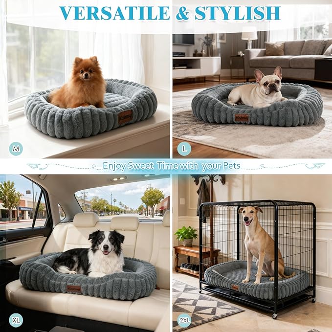 Orthopedic Dog Bed, Memory Foam Bolster Bed for Large Sized Dog | 35L x 27W x 5.5H, Bolster Sides Design, Washable Cover, Orthopedic Support Structure, Non-Slip Bottom,Large Dog Beds, Grey