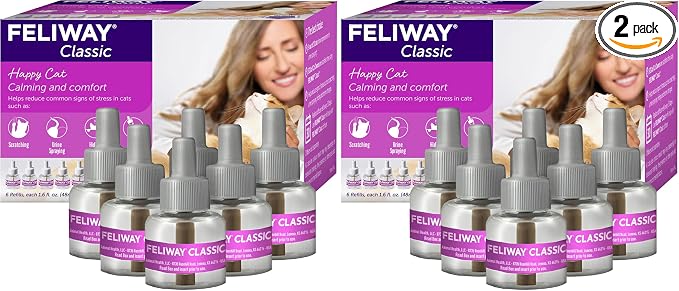 FELIWAY® Classic 30 Day Cat Calming Refills for Pheromone Diffuser,48ml Value Pack - Helps Reduce Common Signs of Stress in Cats & Kittens,Enhanced Calming,(Pack of 12)