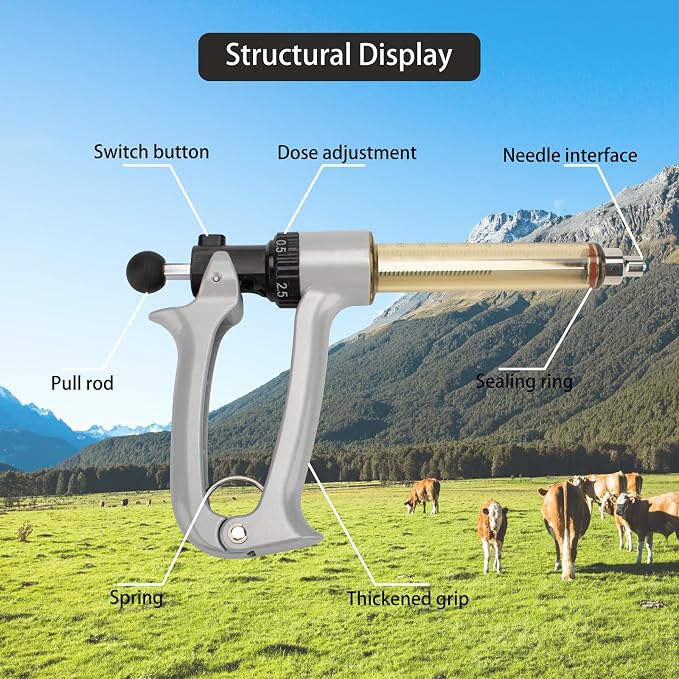 25ML Semi-Automatic Adjustable Injector Syringe, Precision Syringe Pump - Adjustable 0.5ml to 2.5ml Range for Fast Continuous Injection in Pigs, Cattle, Chicken, Goat, and Other Livestock