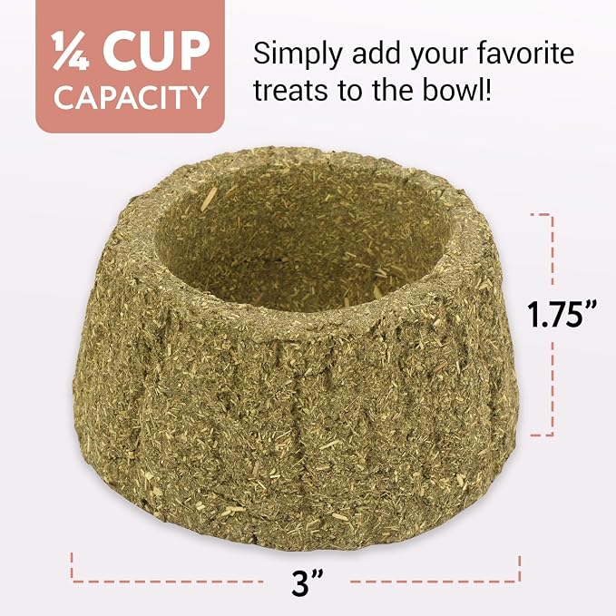 Evergreen Pet Supplies Edible Chew Bowl - Dental Support & Guinea Pig Toys - Treat Play with Edible Bowls for Rabbits - Durable Chew Toy for Small Pets - Pack of 4, Green & Brown