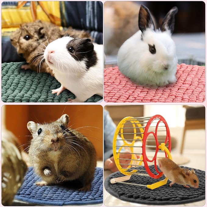 Amylove 4 Pcs Guinea Pig Cage Liner 7.8 Inch Round Washable Chenille Pee Pads Pet Dog Cat Bedding Training Mat Reusable for Small Animals Puppy Bunny Hamster Chinchilla