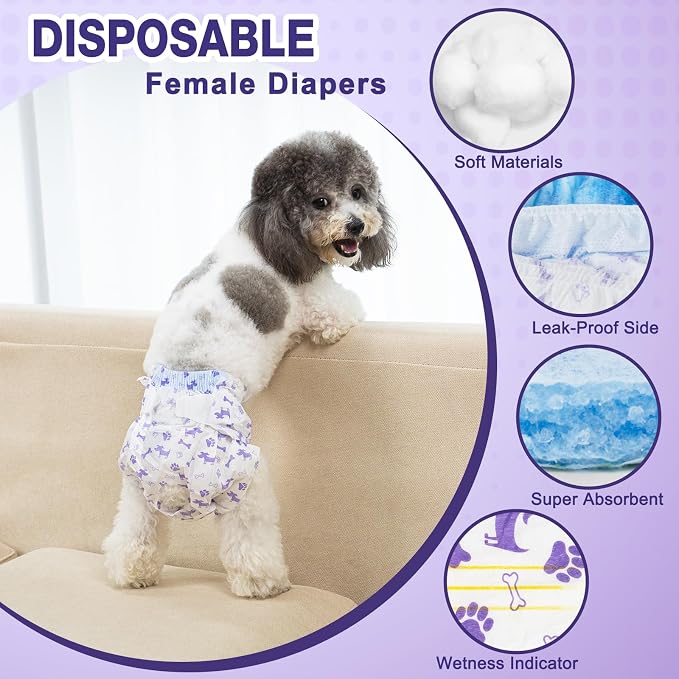 Pet Soft Female Dog Diapers - Disposable Doggie Diapers with Wetness Indicator, Puppy & Cat Diaper Super Absorbent, Fit for Female Dog in Heat or Incontinence, 20pcs (L, Mixed)