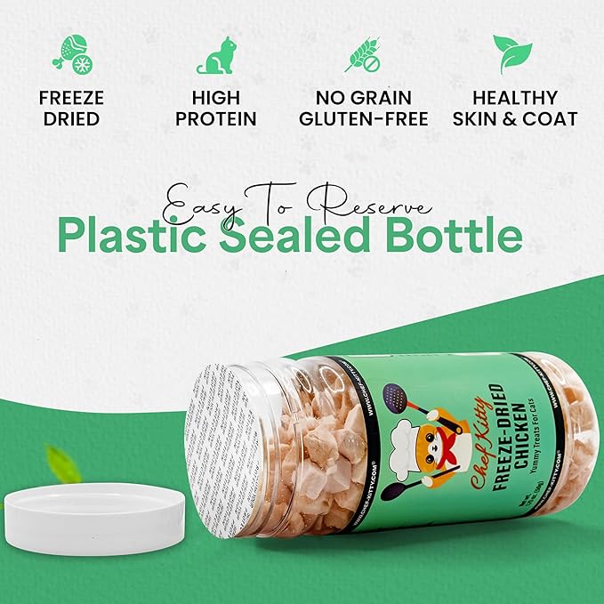 Freeze Dried Chicken Cat Treats | Healthy Dog Food Toppers 100% Human Grade | Single Ingredient, Grain Free Chicken Dog Treats | Inspected & Tested in USA | No Additives or Preservatives, 3.5 oz