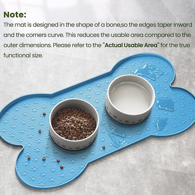 PWTAA Dog Food Mat Anti-Slip Silicone Dog Bowl Mat Thicker Pet Placemat Waterproof Cat Feeder Pad with Raised Edge Puppy Kitten Feeding Mats Suitable Small Medium-Sized Dogs Cats Eating Tray