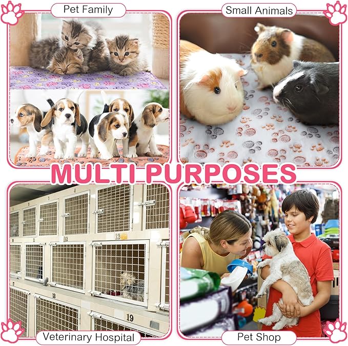 Newwiee 20 Pcs Waterproof Small Pet Fleece Blanket Bulk Washable Small Animal Cage Bedding Guinea Pig Puppy Dog Cat Pee Pad Liner Accessories(Assorted,12 x 12 Inch)
