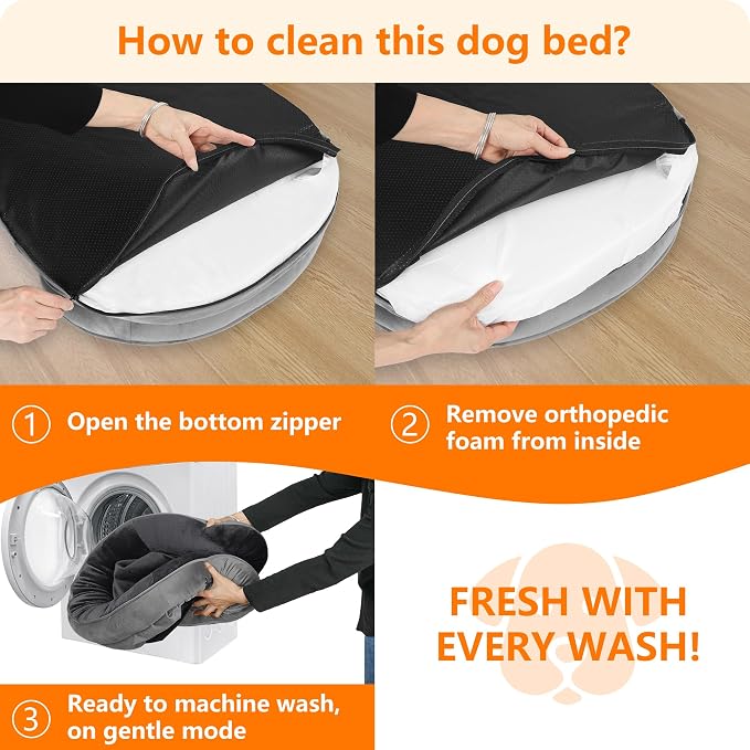 Dwanton Orthopedic Dog Bed for Large Dogs with Gel Memory Foam, Waterproof Dog Sofa, Washable Pet Bed with Four Sided Bolster Cushion, Removable Cover & Non-Slip Bottom, 42", Dark Grey