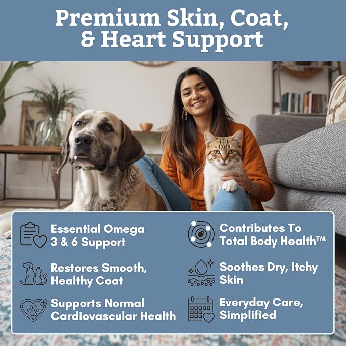 Wholistic Pet Organics Wild Alaskan Salmon Oil for Dogs and Cats - Omega 3 Fish Oil for Dogs & Cats - Cat & Dog Skin and Coat Supplement for Heart, Joints - DHA, EPA Omega 3 Liquid Food Topper - 16 oz