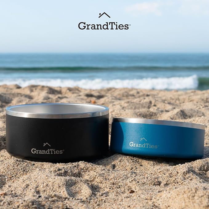GrandTies Stainless Steel Dog Bowl | Engraved Reusable BPA-Free Insulated Cat & Dog Bowls | Large Heavy Duty Non Skid Spill Proof Bowl | Outdoor Dog Water Bowl (64oz, Midnight Black)