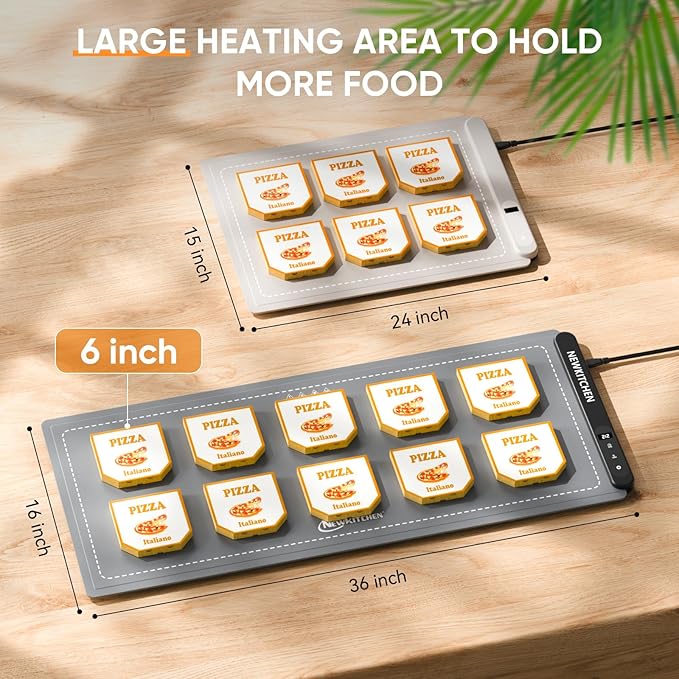 NEWKITCHEN Warming Mat for Food, (XXL 36"x16") Food Warming Mat for Countertop 6 Temp & 6 Hour Settings Upgrade Graphene Fast Full Surface Heating -Versatile Food Warmer for Gatherings, Parties