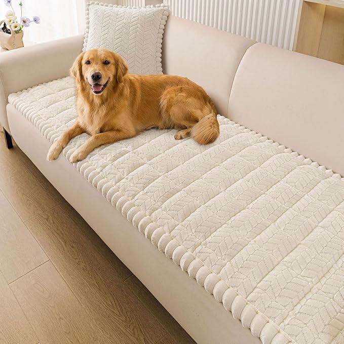 Smiry Couch Cover for Dogs, Non Slip Fuzzy Pet Sofa Covers Washable for 2-3 Cushion Couch, Soft Thick Furniture Protector for Cats Dogs, Against Fur, Dirt, Scratch Resistant (Beige, 27.6"x59")