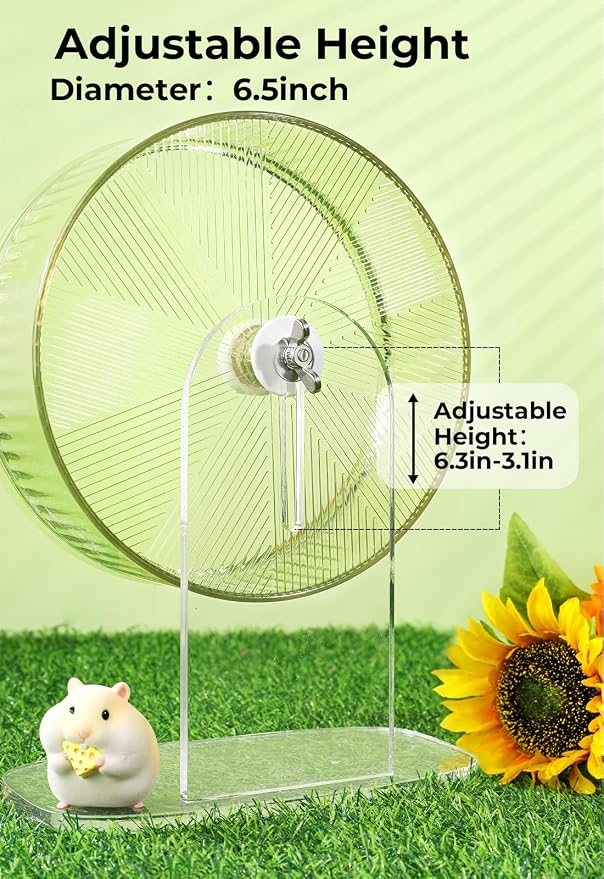 Super-Silent Hamster Exercise Wheel: Silent Spin Toys Hamster Running Wheels with Height Adjustable Stand for Hamsters Gerbils Mice Or Other Small Animals -6.5inch Clear
