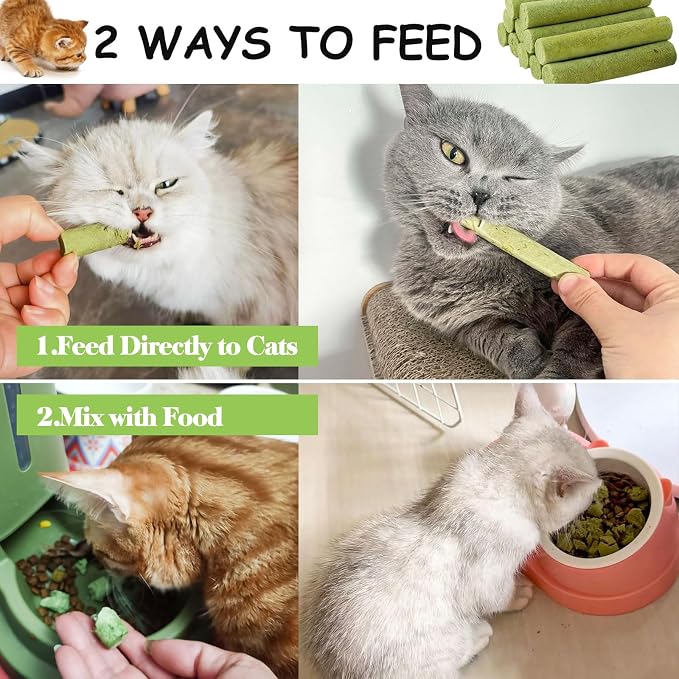 30g Cat Grass Sticks, Freeze Dried Cats Grass Teething Stick, Edible Cat Chew Toy for Teeth Cleaning Dental Health and Hairball Removal