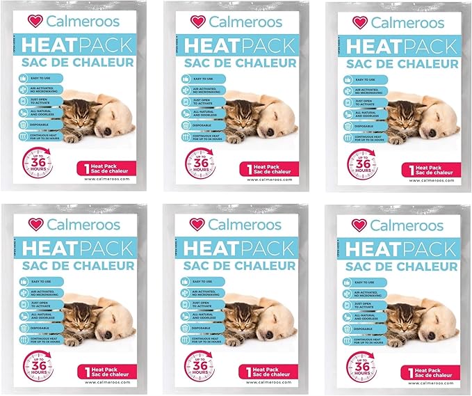 Heat Pack Refill (6 Pack) for Cat and Dog Puppy Heartbeat Plush Toys - Each Disposable Pack Gives 36 Hours of All-Natural, Odorless Heat