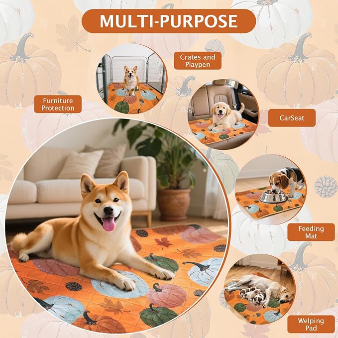 IEUUMLER Washable Pee Pads for Dogs, 2 Pack Pumpkin Pattern Reusable Waterproof Puppy Potty Pads, Non-Slip Absorbent Pet Training Pads for Playpen Crate Bed EU016 Orange Pumpkin, 36x36
