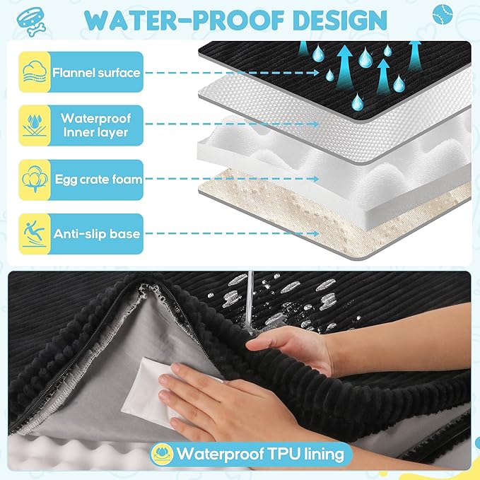 Thickened 4 In Orthopedic Dog Car Bed, Non-Slip Backseat Pet Mat, Removable Washable for SUVs/Sedans/Trucks, Plush Comfort for Large/Senior Dogs, Easy Clean (Black, Medium (50"L×24.6"W×4"H))