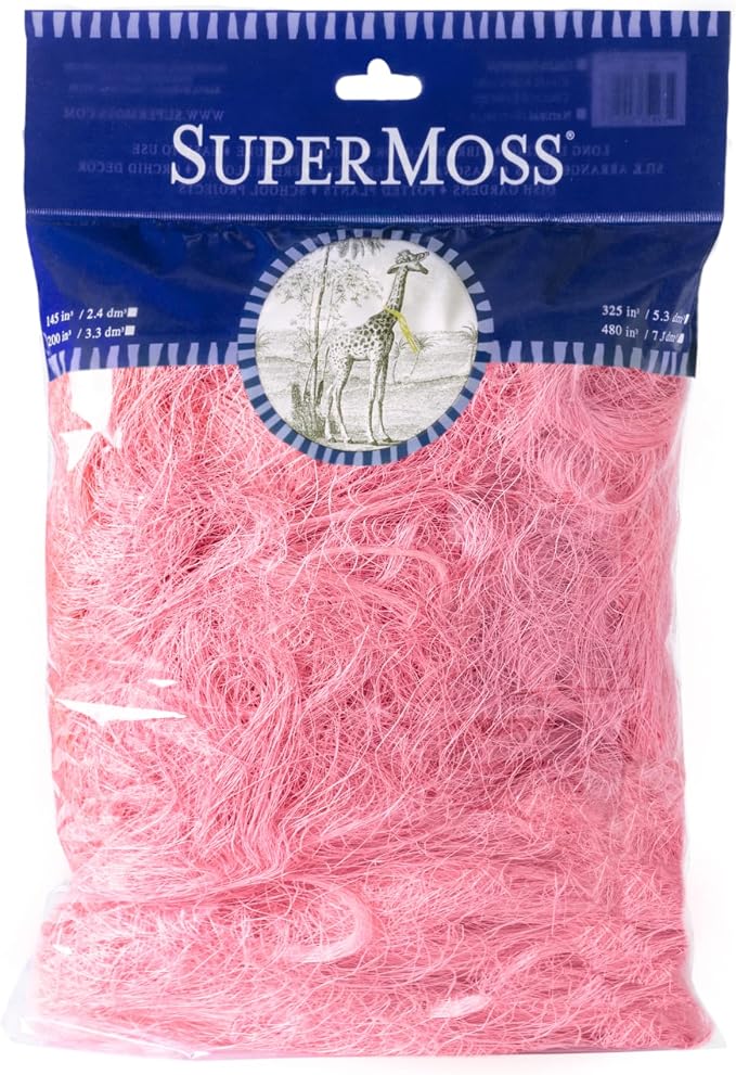 SuperMoss (29908) Natural Sisal Fiber Strands | Decorative Basket Filler, Gift Box Shred, Craft Twine & Vase Decor | Perfect for Cat Toys, Indoor Plants, and Floral Arrangements, 108 cu in, Pink