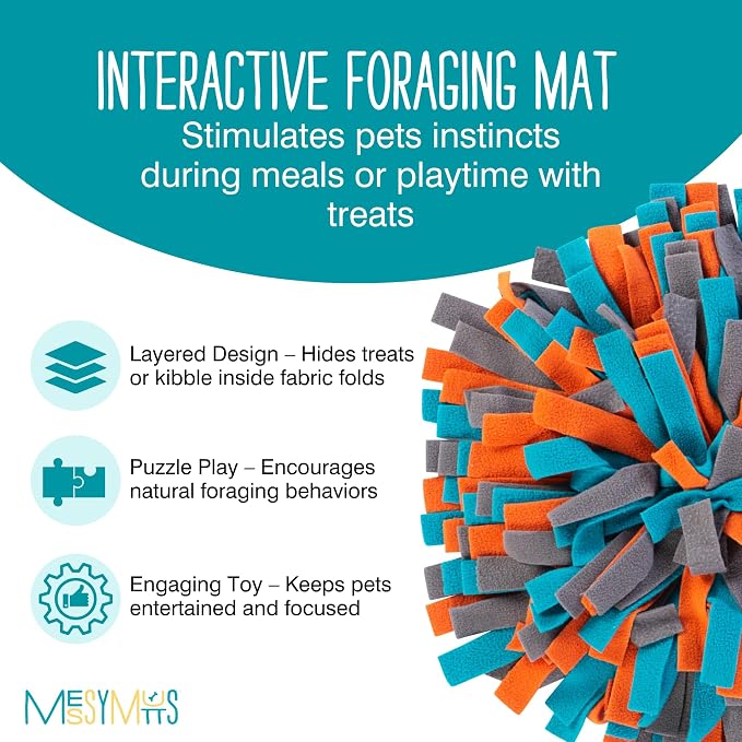 Messy Mutts Round 15” Forage Mat with No-Slip Suction Cups | Snuffle Mat Puzzle for Dogs | Stimulating Sniffing Interactive Puzzle for Dogs